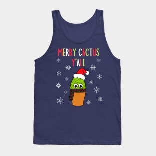 Merry Cactus Y'all - Cute Cactus With Christmas Scarf Tank Top